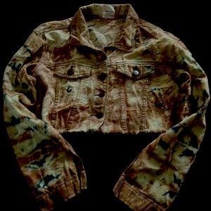 Tan & white with blue dye Destressed half jacket